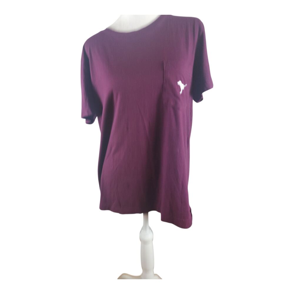 Victoria’s Secret PINK Oversized Burgundy Dog Graphic Pocket T-Shirt M Y2K